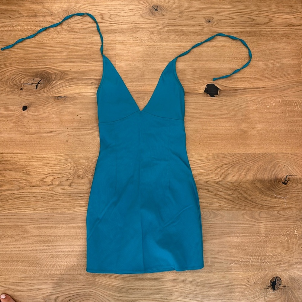 Motel Rocks teal halter mini dress